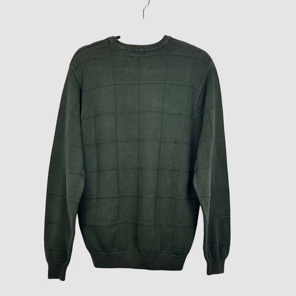 IZOD Sweater Mens Medium Gray Crewneck Windowpane Textured Long Sleeve Cotton - Picture 8 of 12